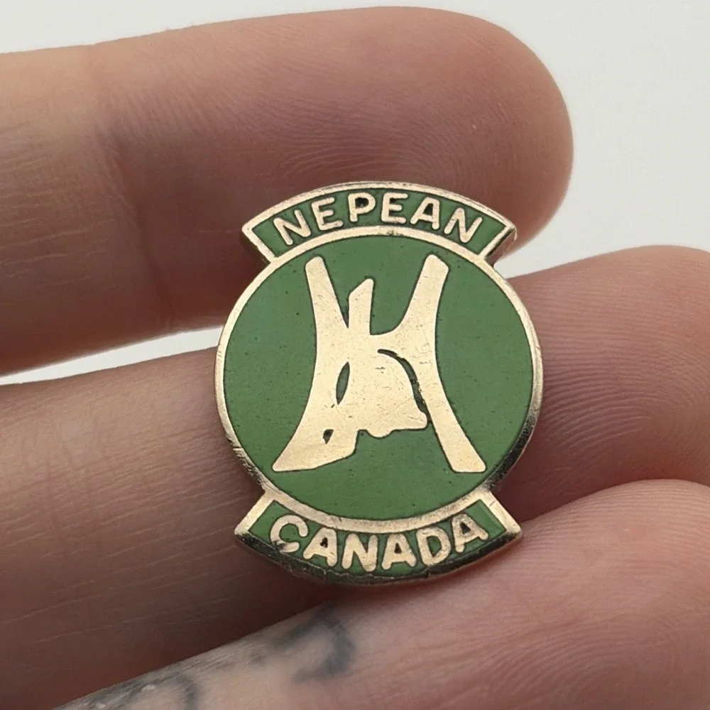 Nepean Ontario Canada Lapel Hat Pin Souvenir Green Gold Tone Enamel